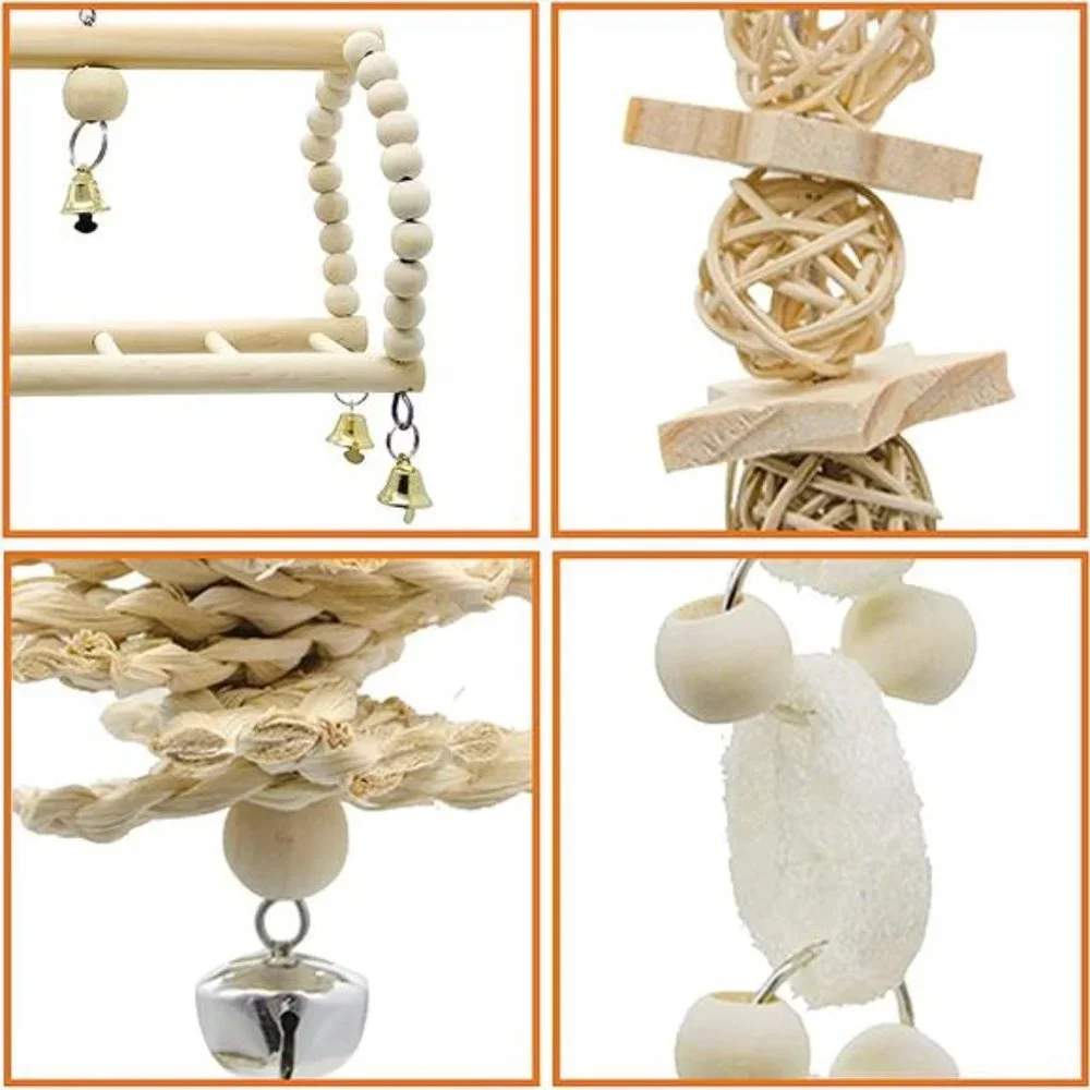 7Packs Bird Parrot Swing Chewing Toys-Hanging Bell Bird Cage Toys For SmallBirds